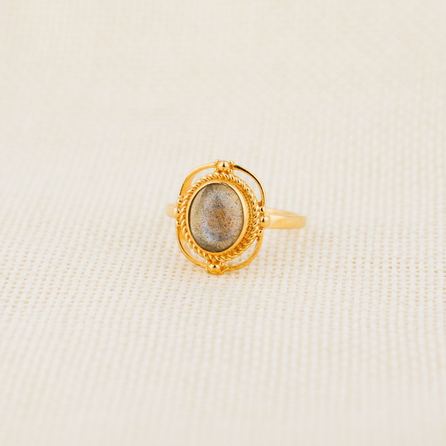 Natural Stone Ring (Opal) - Silver 925 & Gold Plated
