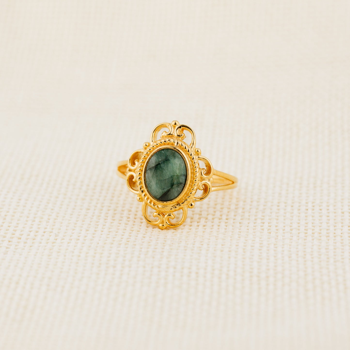Natural Stone Ring (Seraphinite) - Silver 925 & Gold Plated