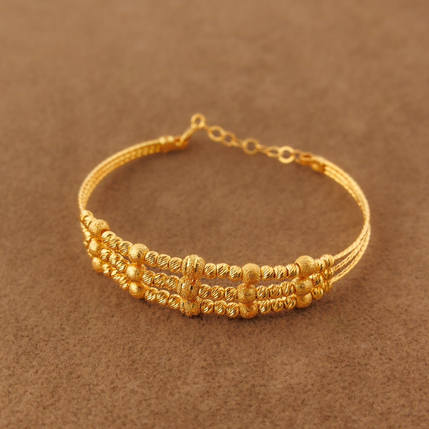 3 Line Kid's Beads Cuff Bracelet (D10)- Silver 925 & Gold Plated