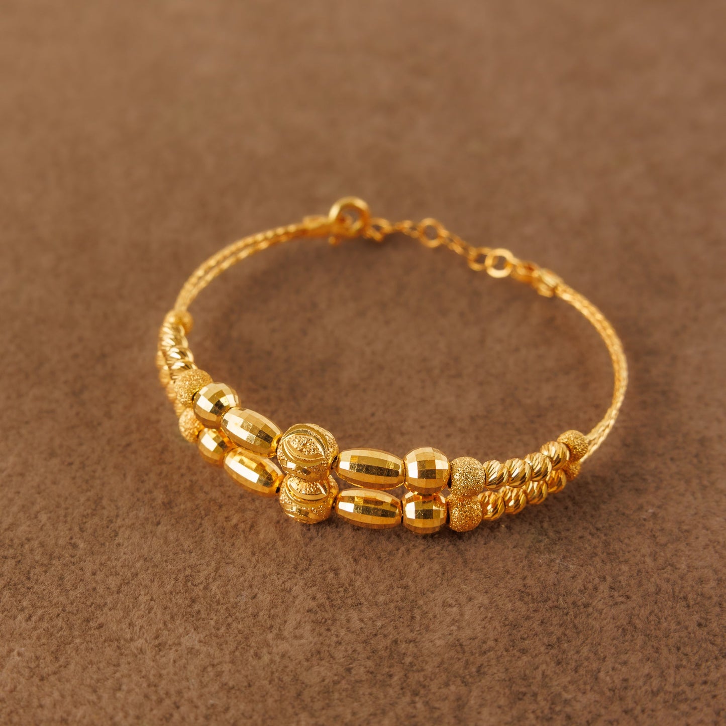 2 Line Kid's Beads Cuff Bracelet (D5)- Silver 925 & Gold Plated