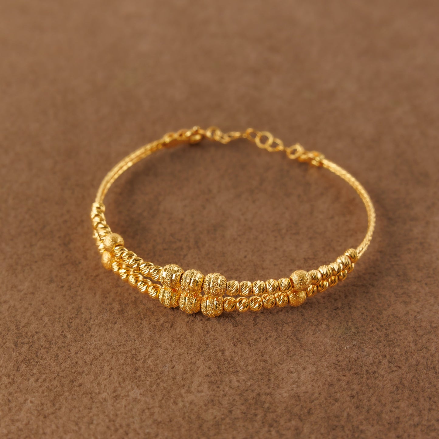 2 Line Kid's Beads Cuff Bracelet (D3)- Silver 925 & Gold Plated