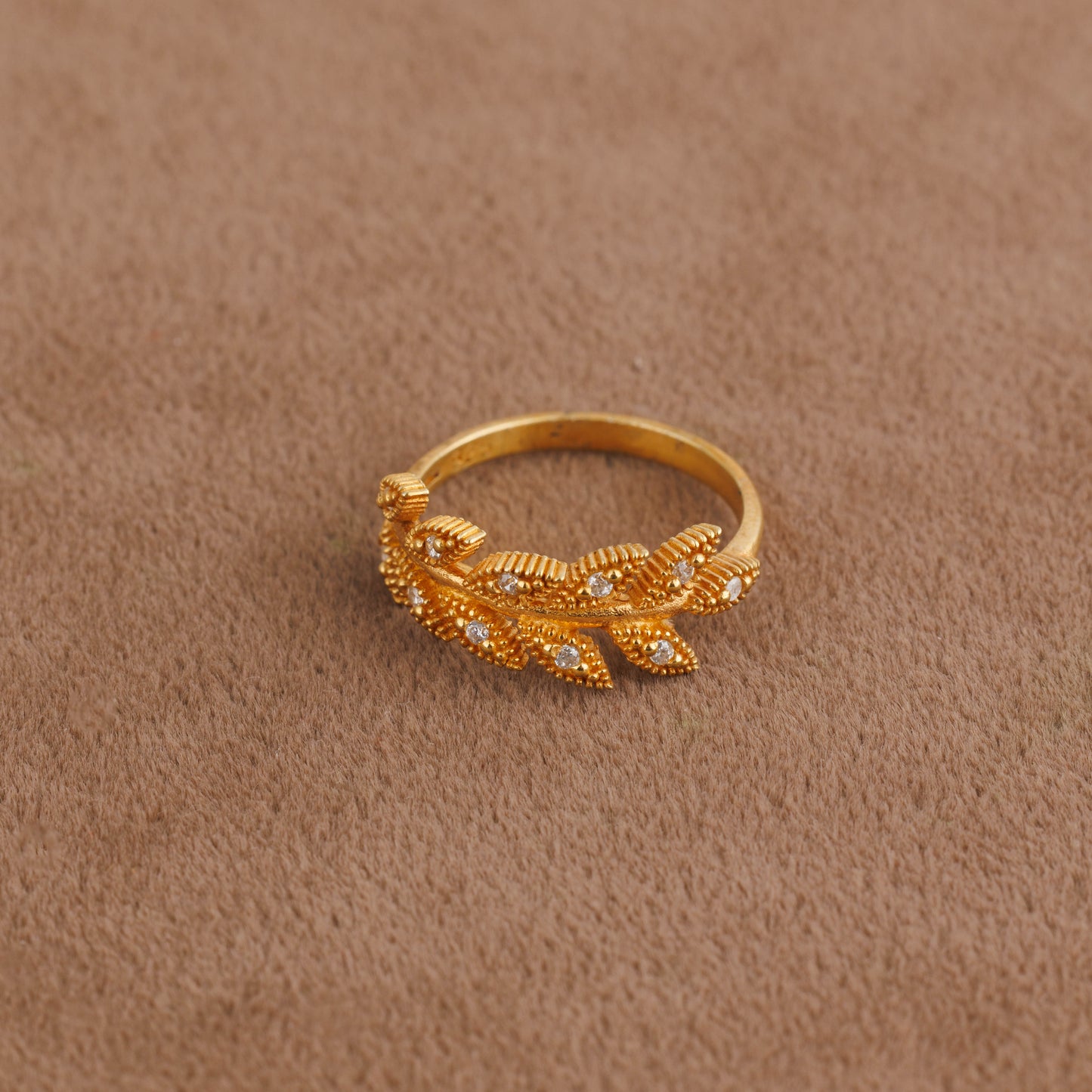 Zircon Leaf Ring (D2) - Silver 925 & Gold Plated