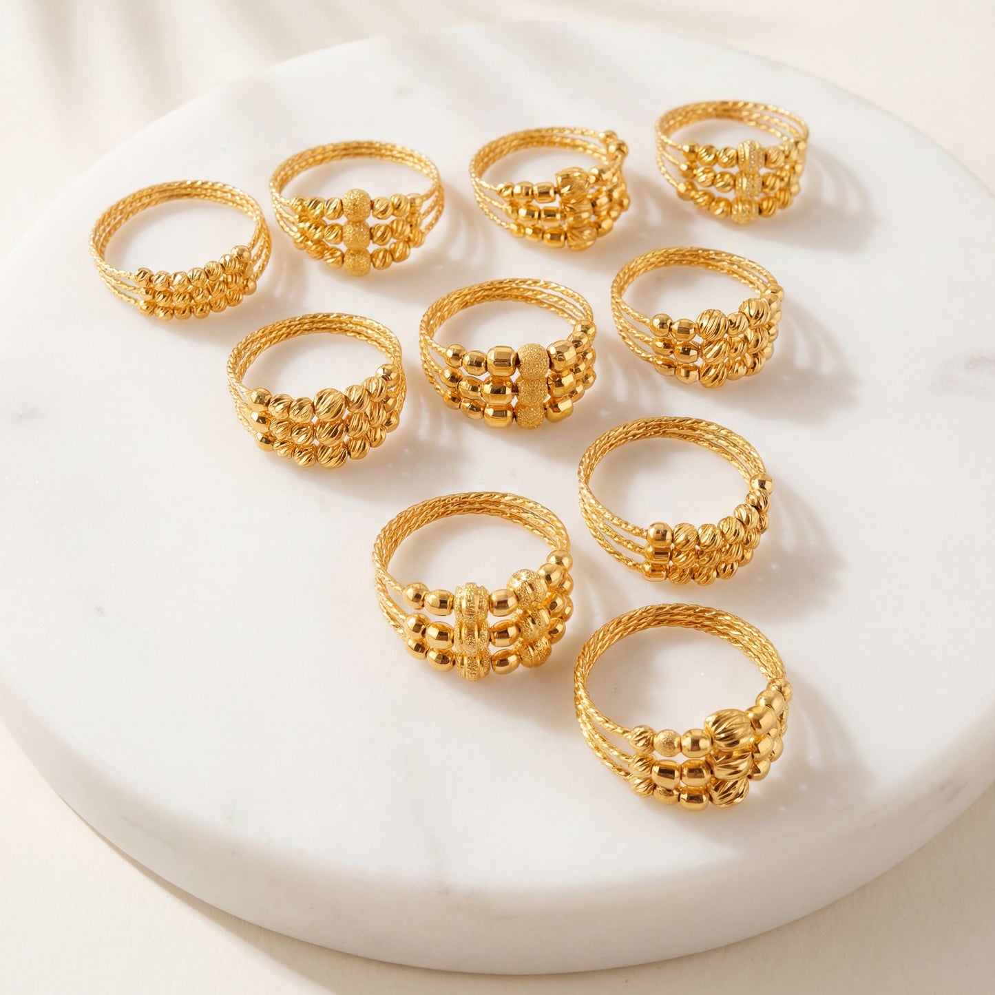 3 Line Beads Ring (D1) - Silver 925 & Gold Plated