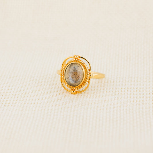 Natural Stone Ring (Opal) - Silver 925 & Gold Plated