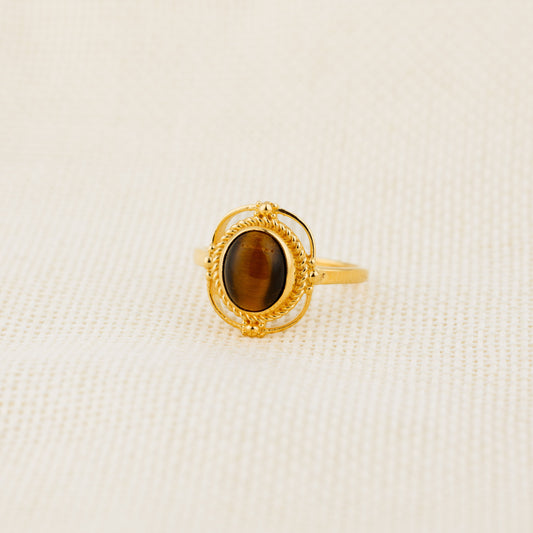 Natural Stone Ring (Smoky Quartz) V1 - Silver 925 & Gold Plated