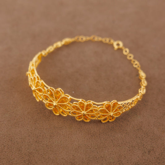Diamond Cut Flower Cuff Bracelet (D1) - Silver 925 & Gold Plated