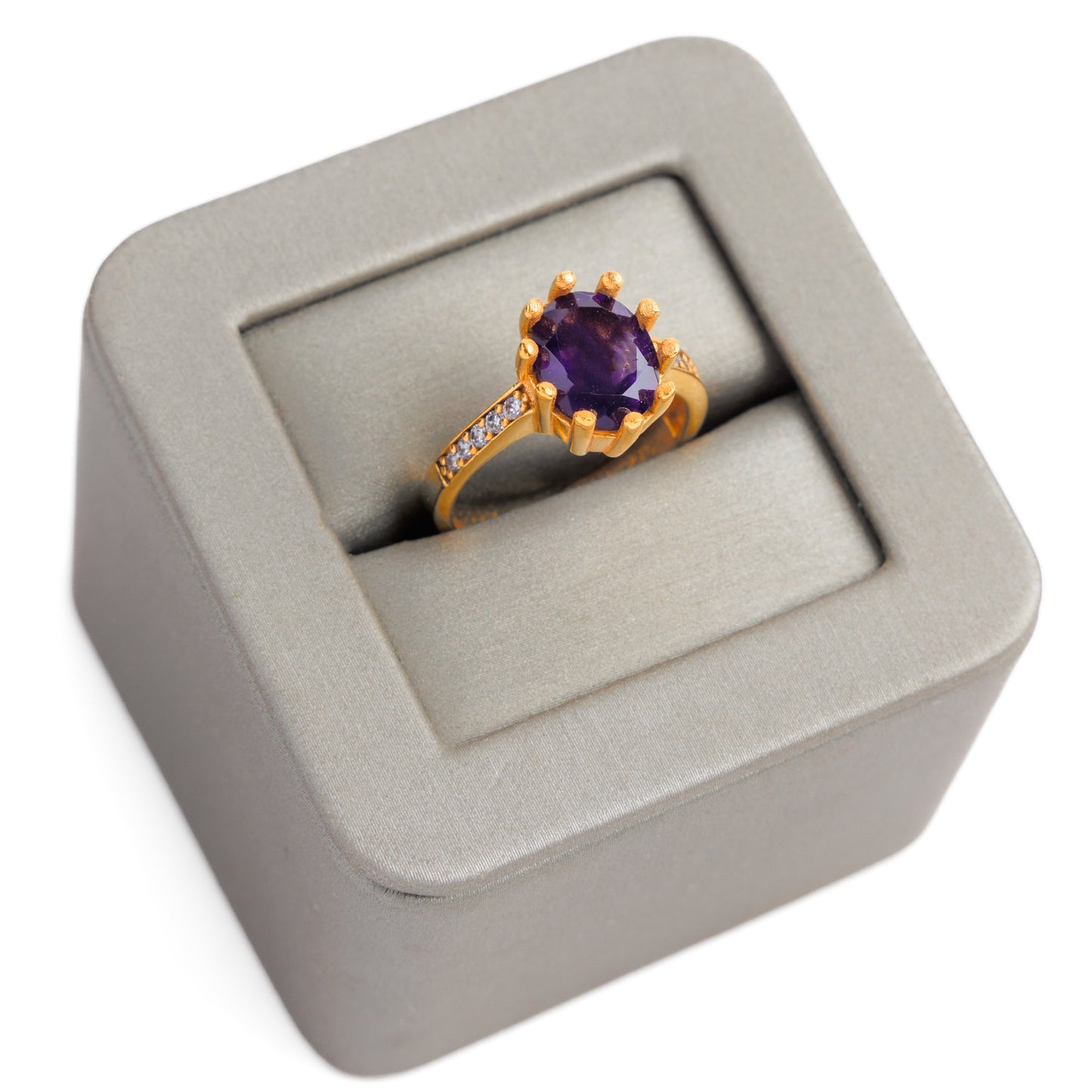 خاتم حجر طبيعي (جمشت) - فضة 925 ومطلي بالذهب