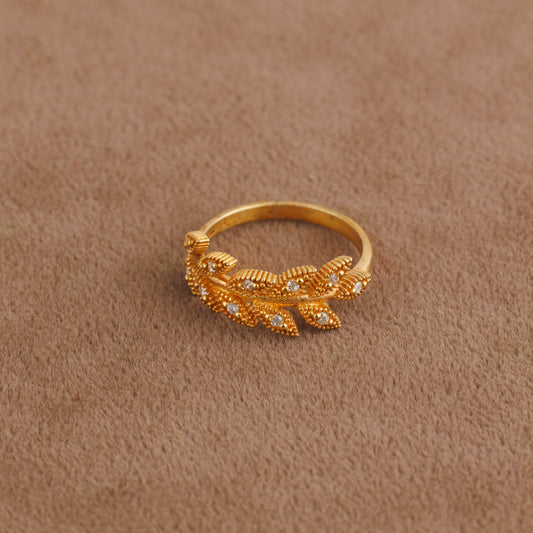 Zircon Leaf Ring (D2) - Silver 925 & Gold Plated