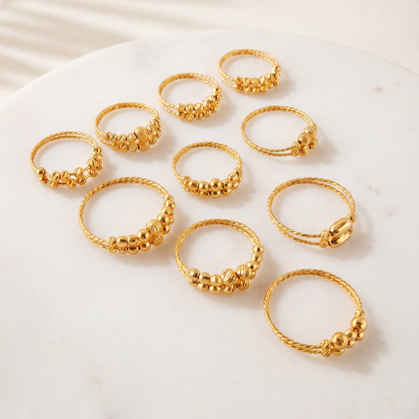 2 Line Beads Ring (D1) - Silver 925 & Gold Plated